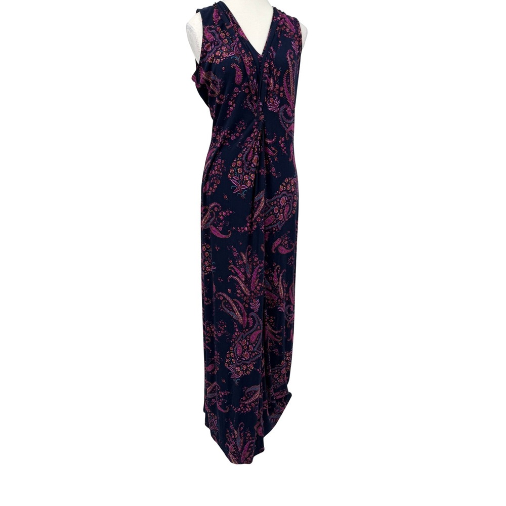 Tommy Bahama Womens Navy Paisley Twist Front Sleeveless Maxi Dress Medium